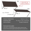 Kozyard 95 inch brown metal awning with extra-deep 43 5/16 inch panel for enhanced outdoor coverage, adjustable from approximately 30 5/8 to 42 1/8 inches. This wall mounted fixed awning is made of powder-coated iron and provides about 39 sq. ft. of sun and rain protection for windows, doors, patios, storefronts and commercial or residential entrances.