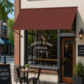 Kozyard 95 inch metal awning provides durable outdoor shade and weather protection for doors, windows, storefronts, cafes and commercial entrances. This brown wall-mounted fixed awning features a modern metal roof panel with sturdy support arms, creating reliable coverage from sun and rain while enhancing exterior curb appeal. Ideal as a commercial awning, door awning, window awning, storefront canopy, patio awning, entrance cover, rain shelter and outdoor sun shade for homes, restaurants and businesses.