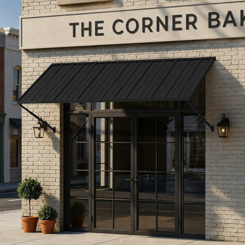 Kozyard 95 inch dark grey metal door awning and window canopy exterior heavy duty metal awning outdoor entrance sun shade shelter modern commercial storefront rain cover rust resistant powder coated iron frame wall mounted entryway porch awning for store bakery