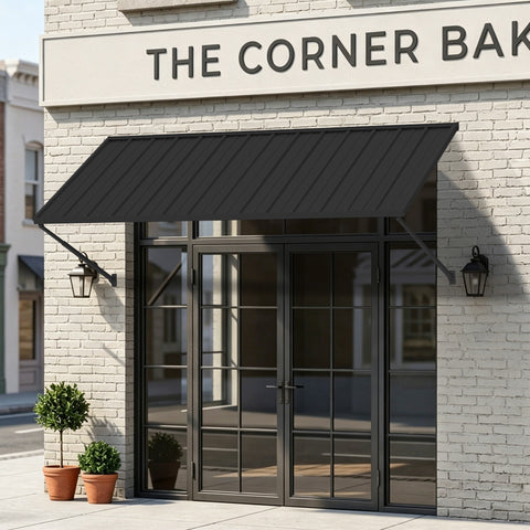kozyard commercial metal awning, black color, durable waterproof sunshade canopy for bakery café storefront window door
