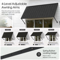 Kozyard 4 level adjustable metal window awning with spring button locking mechanism customizable shade coverage 40 to 70 degrees tilt angle dark grey door canopy sun shade shelter exterior wall mounted window awning overhead canopy