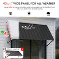 Kozyard 43 5/16-inch wide outdoor window awning with durable metal panel, designed for all-weather protection from rain, snow, sun, and UV rays. The extra-wide patio door and window canopy provides greater coverage than standard 32-inch awnings, helping shield exterior doors and windows year-round. Stylish, sturdy Kozyard awning for homes, patios, porches, entryways, and outdoor living spaces.