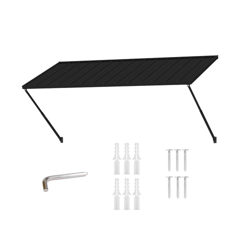kozyard Complete Adjustable Awning Kit, Powder-Coated Iron Patio Overhang, Includes All Installation Hardware & Tool, Universal Outdoor Window & Door Shade, All-Weather Durable Canopy
