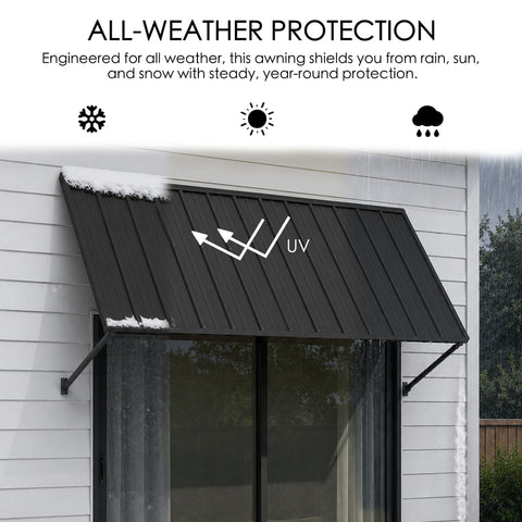 Kozyard all weather protection metal door awning uv blocking sun shade snow load shelter rain cover year round outdoor window canopy heavy duty powder coated iron frame wall mounted porch awning for patio door and sliding door