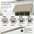 Kozyard 4-Level Adjustable Angle Metal Wall Awning, Spring Button Lock Adjustable Support Arms Fixed Iron Canopy, Custom Shade Coverage Outdoor Window Door Awning, Taupe Powder Coated Heavy Duty Sunshade Shelter for Residential House, Commercial Shop Front Entrance