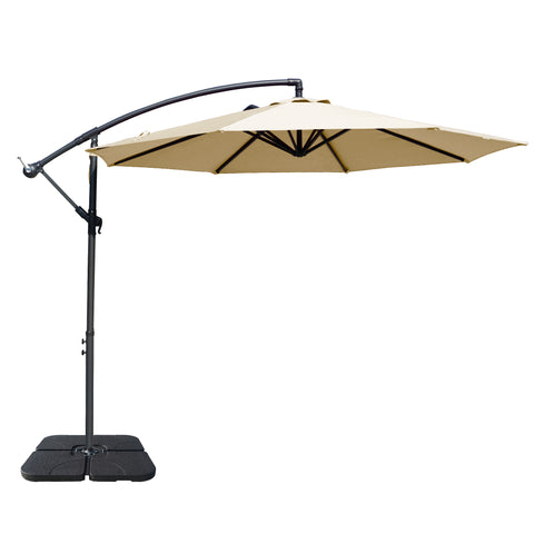 Beige Cantilever Patio Umbrella with Weighted Base. Beige cantilever patio umbrella with a sturdy weighted base, perfect for outdoor shade and garden decor. Cantilever umbrella, patio umbrella, outdoor shade, garden decor, beige umbrella, weighted base
