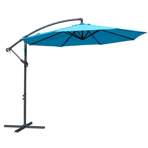 A side - view image of a vibrant blue cantilever patio umbrella with a black metal frame and stand. The umbrella features a wide, open canopy, providing ample shade.
A blue outdoor offset umbrella with a sleek black frame, shown in a side profile. The umbrella is designed to offer shade and is mounted on a sturdy base.Blue Cantilever Patio Umbrella: Stylish Shade Solution. Outdoor Offset Umbrella: Blue Canopy for a Cool Retreat. cantilever umbrella, patio umbrella, blue umbrella, outdoor umbrella.