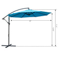A side - view diagram of a 10 - foot blue cantilever patio umbrella with measurements. The height of the pole is 7.71 feet and the height from the base to the bottom of the canopy is 6.82 feet. The umbrella is mounted on a black base.0 - Foot Blue Cantilever Patio Umbrella Dimensions. Outdoor Offset Umbrella: Blue Canopy with Size Details. Cantilever umbrella, patio umbrella, outdoor umbrella, blue umbrella, 10 - foot canopy, umbrella dimensions.

