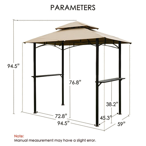 Kozyard BBQ Canopy – 94.5" x 59" x 94.5" dimensions, dual-tier roof, sturdy steel frame & weather-resistant fabric, with integrated side shelves for outdoor grilling
