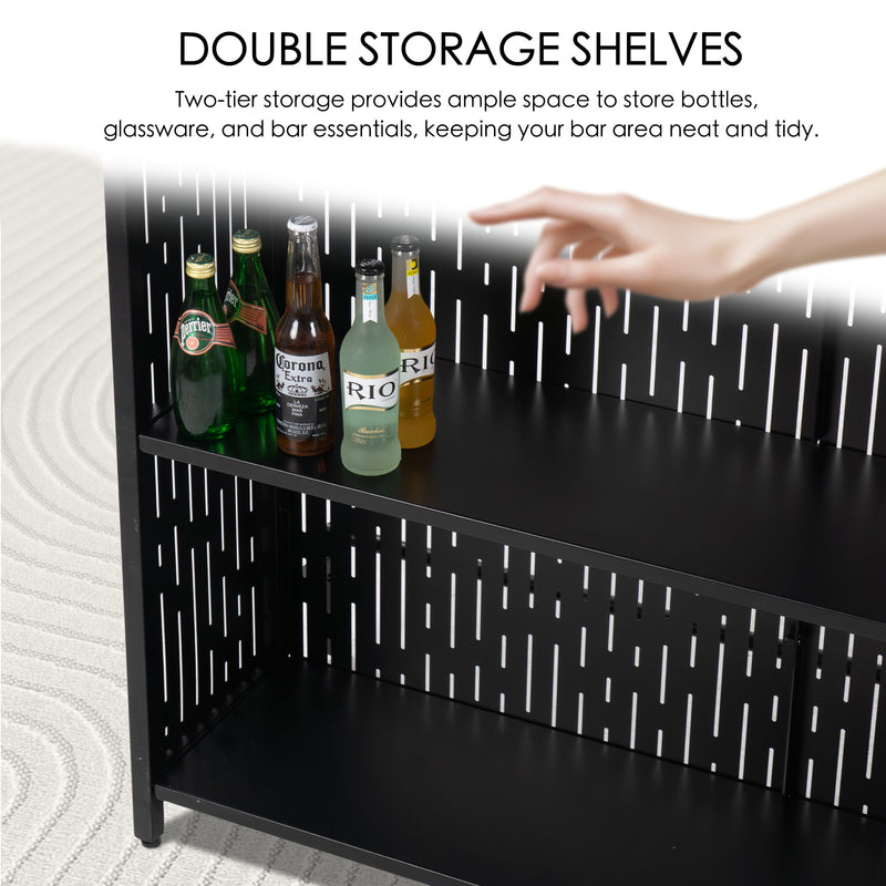Kozyard Home Bar Unit - Indoor Bars with Storage Cabinet and Shelves - Black Bar Unit for Kitchen Storage Organization for Home Bar Furniture Console Table with Shelves
