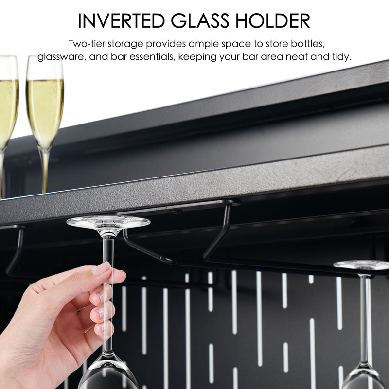Kozyard Home Bar Unit - Indoor Bars with Storage Cabinet and Shelves - Black Bar Unit for Kitchen Storage Organization for Home Bar Furniture Console Table with Shelves