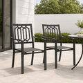 Kozyard outdoor dining chairs set of 2 featuring a durable powder-coated metal frame, breathable Textilene sling seats, and comfortable armrests. These patio dining chairs provide stylish outdoor seating for backyard gatherings, patio dining areas, balconies, porches, gardens, decks, and poolside spaces. Weather-resistant construction and modern design make these outdoor armchairs a practical addition to any outdoor furniture collection.