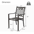 Kozyard outdoor dining chair dimensions showing overall size, seat height, and 250 lb weight capacity. These patio dining chairs feature a powder-coated metal frame, breathable Textilene seat, ergonomic armrests, and supportive backrest. Ideal outdoor chairs for patio dining, backyard seating, porch furniture, balcony furniture, garden spaces, and outdoor entertainment areas.