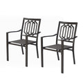 Kozyard outdoor dining chairs set of 2 with powder-coated metal frame, breathable Textilene sling seat, ergonomic backrest, and comfortable armrests. These weather-resistant patio chairs provide durable outdoor seating for patios, backyards, balconies, porches, gardens, decks, and poolside spaces. Modern outdoor furniture designed for dining, relaxing, and entertaining.