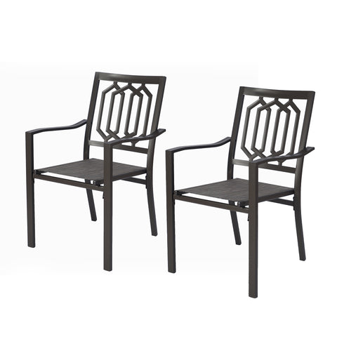 Kozyard outdoor dining chairs set of 2 with powder-coated metal frame, breathable Textilene sling seat, ergonomic backrest, and comfortable armrests. These weather-resistant patio chairs provide durable outdoor seating for patios, backyards, balconies, porches, gardens, decks, and poolside spaces. Modern outdoor furniture designed for dining, relaxing, and entertaining.