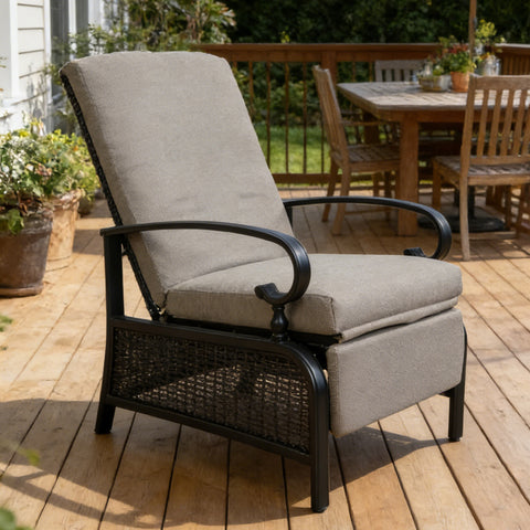 Kozyard outdoor recliner chair, adjustable patio lounge with thick cushions, durable metal frame with lattice design, ideal for backyard and deck relaxation

