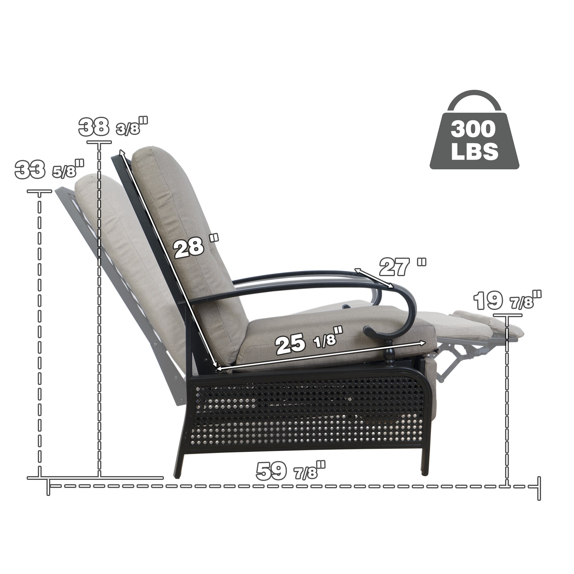 Kozyard Adjustable Patio Reclining Lounge Chair with Strong