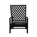 A black outdoor reclining chair with a lattice - patterned backrest and a slatted seat. The chair is designed for outdoor use, featuring a sturdy frame and a classic, airy design. Black Outdoor Lattice - Back Reclining Chair. outdoor reclining chair, black patio chair, lattice - patterned backrest, slatted seat