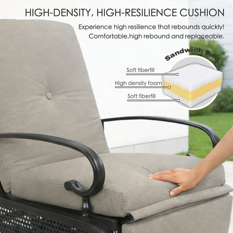 Kozyard outdoor recliner with high-density high-resilience cushion, sandwich pad design with soft fiberfill and foam, quick rebound, comfortable and replaceable, durable metal frame

