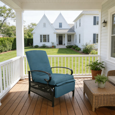Kozyard outdoor recliner chair, adjustable patio lounge with thick cushions, durable metal frame with lattice design, ideal for backyard and deck relaxation
