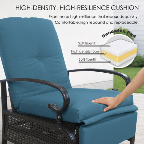 Kozyard outdoor recliner with high-density high-resilience cushion, sandwich pad design with soft fiberfill and foam, quick rebound, comfortable and replaceable, durable metal frame
