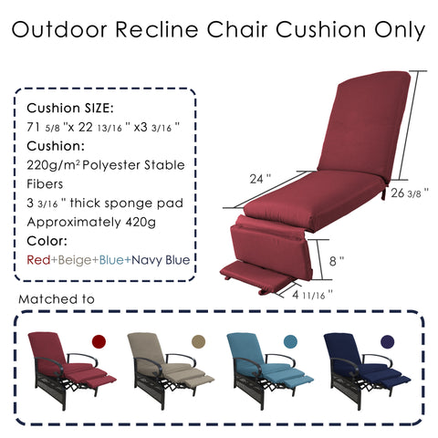 Kozyard Reclining Lounge Chair Cushion (4 Color Options), Only match Kozyard Brand, No return , No refund