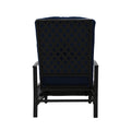 A navy blue-cushioned outdoor reclining chair viewed from the back. The chair features a black lattice-patterned metal frame, providing both style and support. The cushioning appears plush, ensuring comfort for outdoor relaxation.
Navy Blue-Cushioned Outdoor Reclining Chair with Lattice Back.
navy blue-cushioned outdoor chair, lattice-patterned frame, outdoor reclining chair, outdoor relaxation

