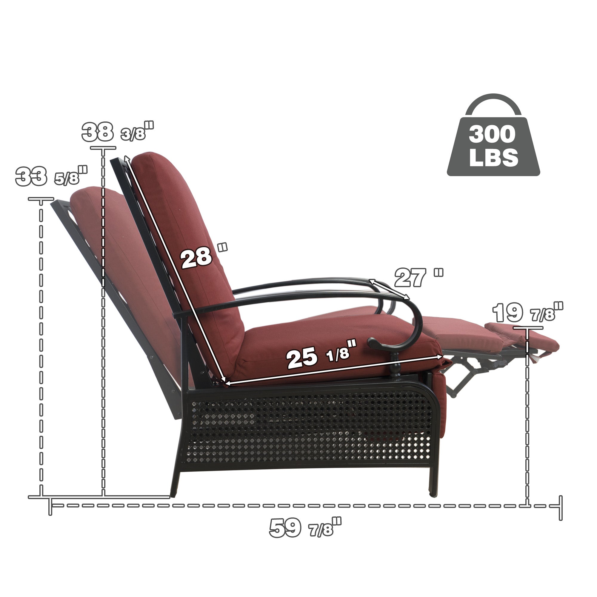 Kozyard Adjustable Patio Reclining Lounge Chair with Strong