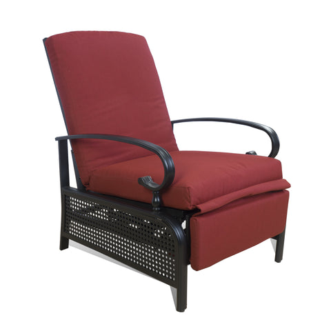 A red-colored outdoor reclining chair with cushioned seating and backrest. The chair features dark-colored armrests and legs, providing a comfortable and stylish seating option for outdoor spaces.
Red Outdoor Reclining Chair for Comfortable Relaxation.
red outdoor reclining chair, cushioned seating, dark armrests, patio furniture, outdoor comfort