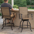Kozyard outdoor swivel bar stools, patio counter height chairs with armrests, ergonomic high-back design, durable textilene fabric & heavy-duty metal frame, ideal for backyard bar and poolside seating
