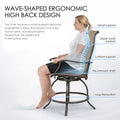 Kozyard ergonomic wave-shaped high-back patio bar stool, swivel counter height chair with targeted spine support, breathable textilene fabric & sturdy metal construction, designed for lumbar and upper back comfort
