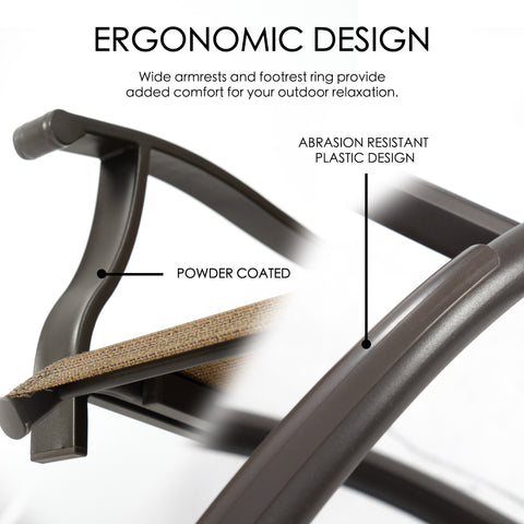 Kozyard ergonomic outdoor bar chair with metal frame and reinforced armrest and footrest for patio relaxation