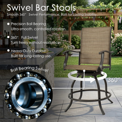 kozyard Heavy-Duty Swivel Bar Stool, Outdoor Patio Chair with Precision Ball Bearing for Ultra-Smooth Rotation, Long-Lasting Stability, Wrought Iron Frame
