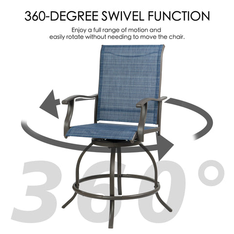 Kozyard 360-degree swivel outdoor bar chair with durable metal frame and mesh fabric for patio dining areas
