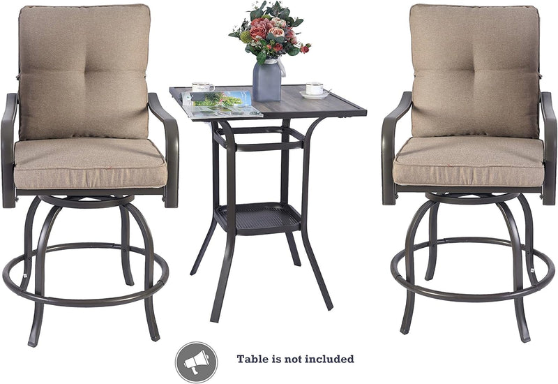 KOZYARD Swivel Outdoor Chairs - Set with Beige Cushions
A set of KOZYARD swivel outdoor chairs with beige cushions, shown with a decorative table (table not included). Ideal for patio seating arrangements. Keywords: KOZYARD, swivel outdoor chairs, beige cushions, patio seating