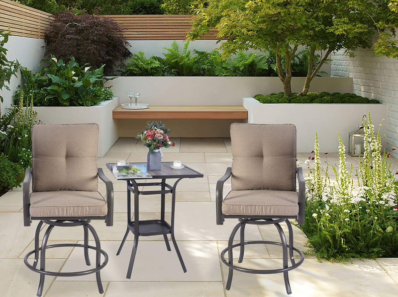 KOZYARD Swivel Outdoor Chairs - Patio Setup
A patio setup featuring KOZYARD swivel outdoor chairs with beige cushions and a small table, surrounded by greenery. Ideal for outdoor relaxation. Keywords: KOZYARD, swivel outdoor chairs, patio setup, outdoor relaxation
