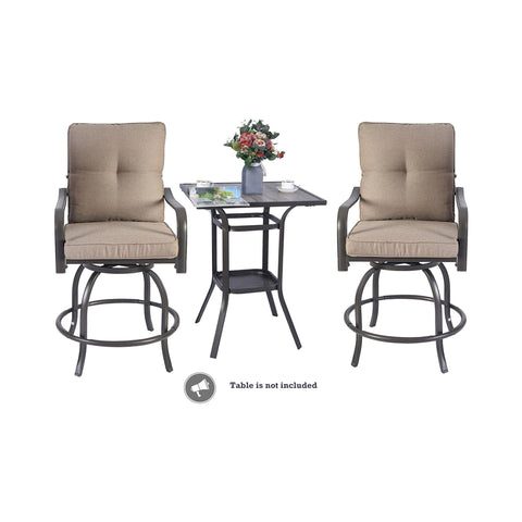 Kozyard Isabella Outdoor Swivel Bar Chairs, Counter Height Patio Bar Stools Set of 2 with Cushioned Seats, All-Weather Metal Bistro Chairs for Backyard Dining