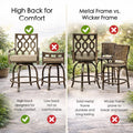 Kozyard outdoor swivel chair close up focusing on the thick resilient seat cushions made of durable weather resistant polyester fabric securely tied with straps to the metal frame.