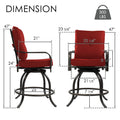 Kozyard outdoor bar height chair dimension guide illustrating total height, seat width, armrest height, footrest clearance, and a three hundred pounds weight capacity limit icon.