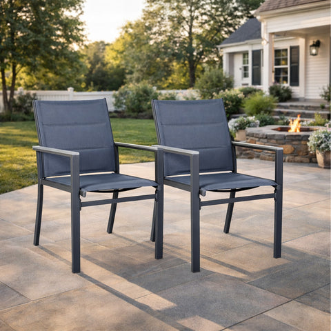 kozyard Set of 2 Outdoor Patio Chairs, Dark Gray Padded Textilene, Sturdy Aluminum Frame, Ideal for Backyard & Patio Gatherings
