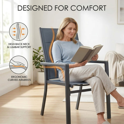 kozyard Outdoor Patio Chair, High-Back Neck & Lumbar Support, Ergonomic Curved Armrests, Padded Textilene for Maximum Comfort
