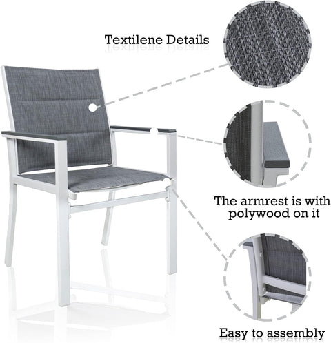 Kozyard Villa Outdoor Patio Dining Chair (White Frame, Gray Paded Textilence, Pack of 2)