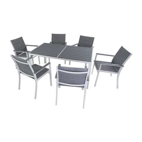 Kozyard Villa Outdoor Patio Dining Chair (White Frame, Gray Paded Textilence, Pack of 2)