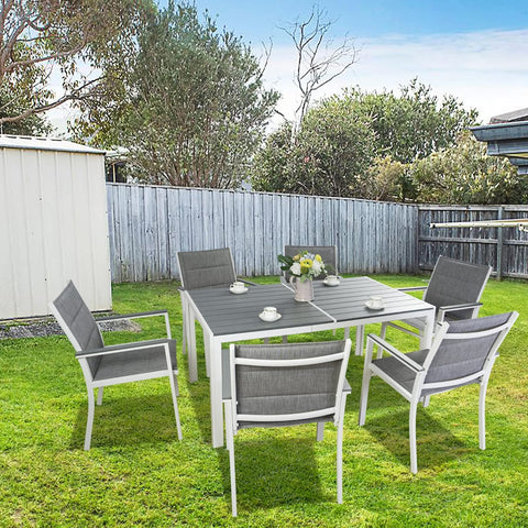 Kozyard Villa Outdoor Patio Dining Chair (White Frame, Gray Paded Textilence, Pack of 2)