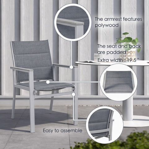 kozyard Patio Dining Chairs, Outdoor Patio Chairs with Polywood Armrest, Padded Seat & Back, Easy to Assemble, Textilene Fabric & Aluminum Frame
