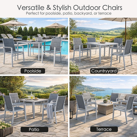 kozyard Patio Dining Chairs Set, Outdoor Patio Chairs with Ergonomic Design, Padded Textilene Fabric & Aluminum Frame, Perfect for Family Gathering, Patio, Backyard
