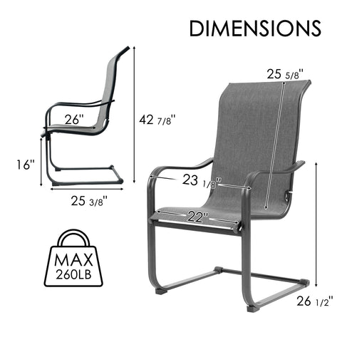 Kozyard Outdoor Lounge Chair Dimensions: 260LB Max Weight Capacity, Detailed Size Specs (42 7/8” H) – Durable Textilene Patio Seating

