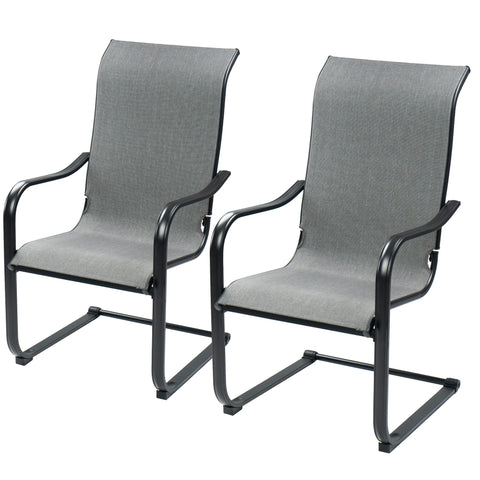 Set of 2 Kozyard C-spring patio chairs with high-back breathable Textilene seats and durable steel frames for outdoor dining.