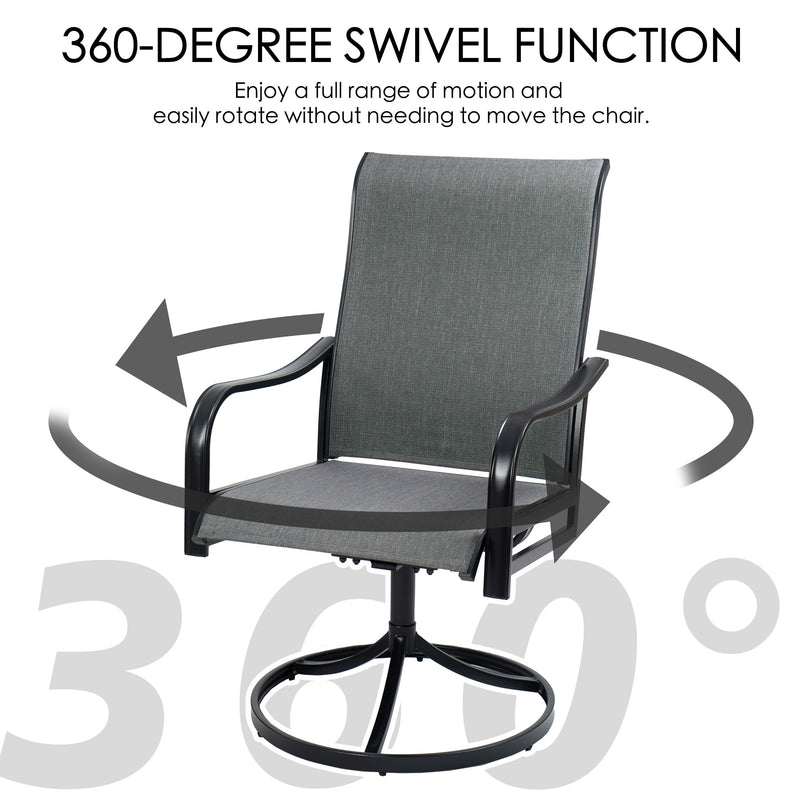 Outdoor Swivel Chair with 360 - Degree Rotation
An outdoor chair with a gray Textilene seat and backrest, black frame, and a base that allows for 360 - degree swivel motion. Keywords: 360 - degree swivel chair, outdoor chair
