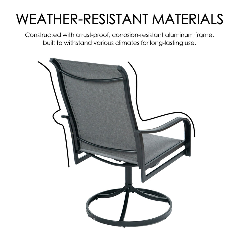 Weather - Resistant Outdoor Swivel Chair
An outdoor chair with a gray Textilene seat and backrest, featuring a rust - proof and corrosion - resistant aluminum frame for durability in various climates. Keywords: weather - resistant chair, aluminum frame, outdoor furniture
